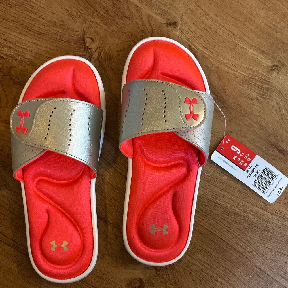 Pink and Gold Under Armor Slides
